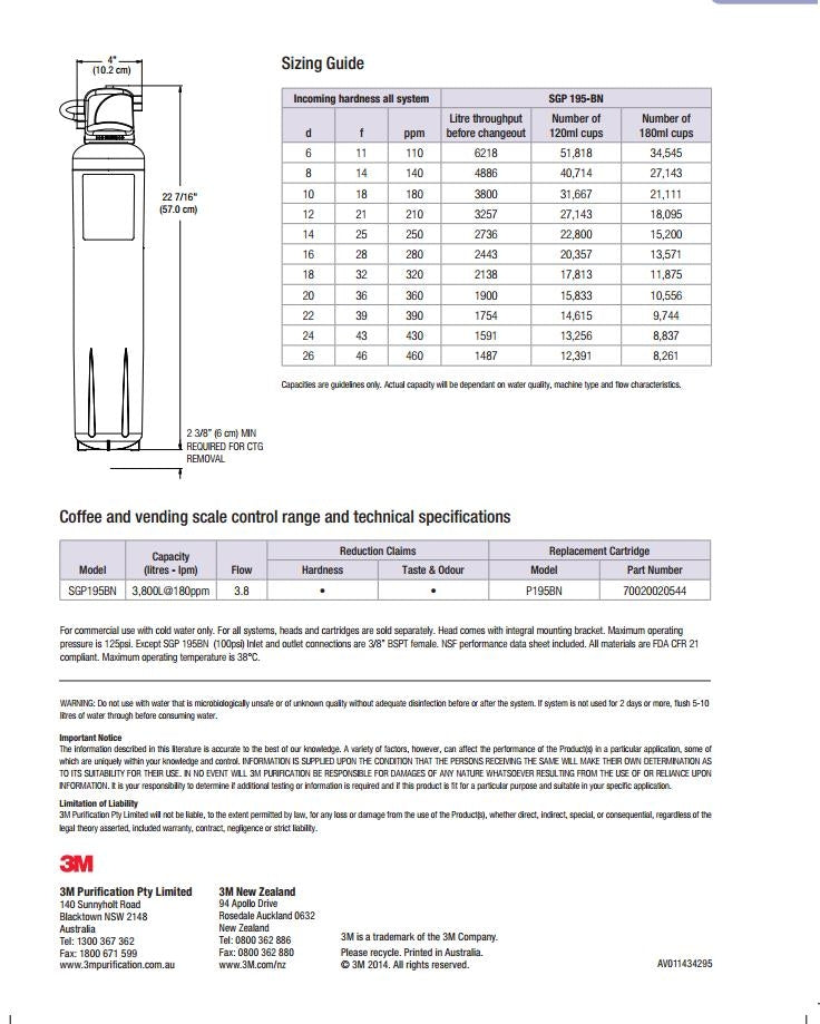 3M P195BN ESPRESSO REPLACEMENT CARTRIDGE 5615001